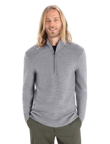 Men's Icebreaker Merino Waypoint Long Sleeve Half Zip Top Hoodie Gritstone Heather | CA 1695AHKP